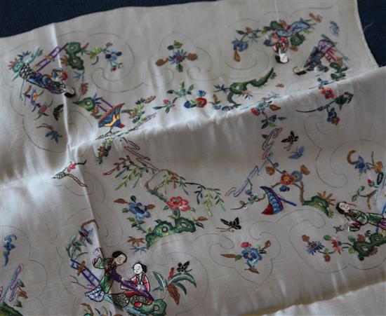 A Chinese embroidered silk collar pattern panel, overall 120 x 72cm, unframed